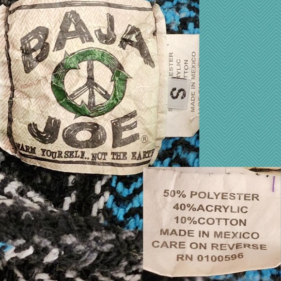 Baja Joe Mexican Pullover Hooded Poncho Sweater - Picture 4 of 4